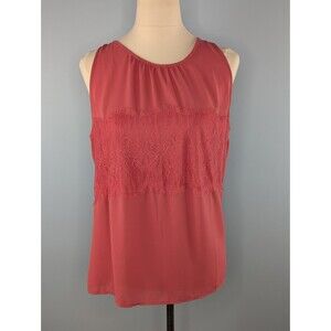 Loft Sleeveless Lace Accent Blouse Large Pink